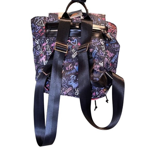 Parfois Love-Themed Graffiti Print Nylon Backpack With Adjustable Straps- NWT - Picture 3 of 14